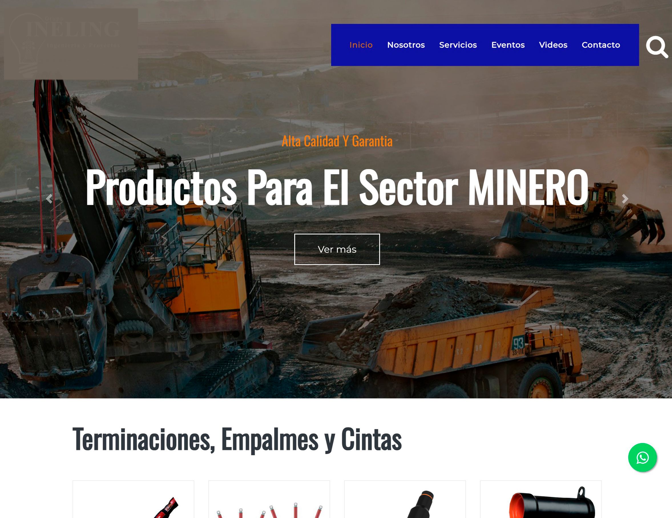 Sitio web para empresa que vende y distribuye materiales y equipos para el sector minero