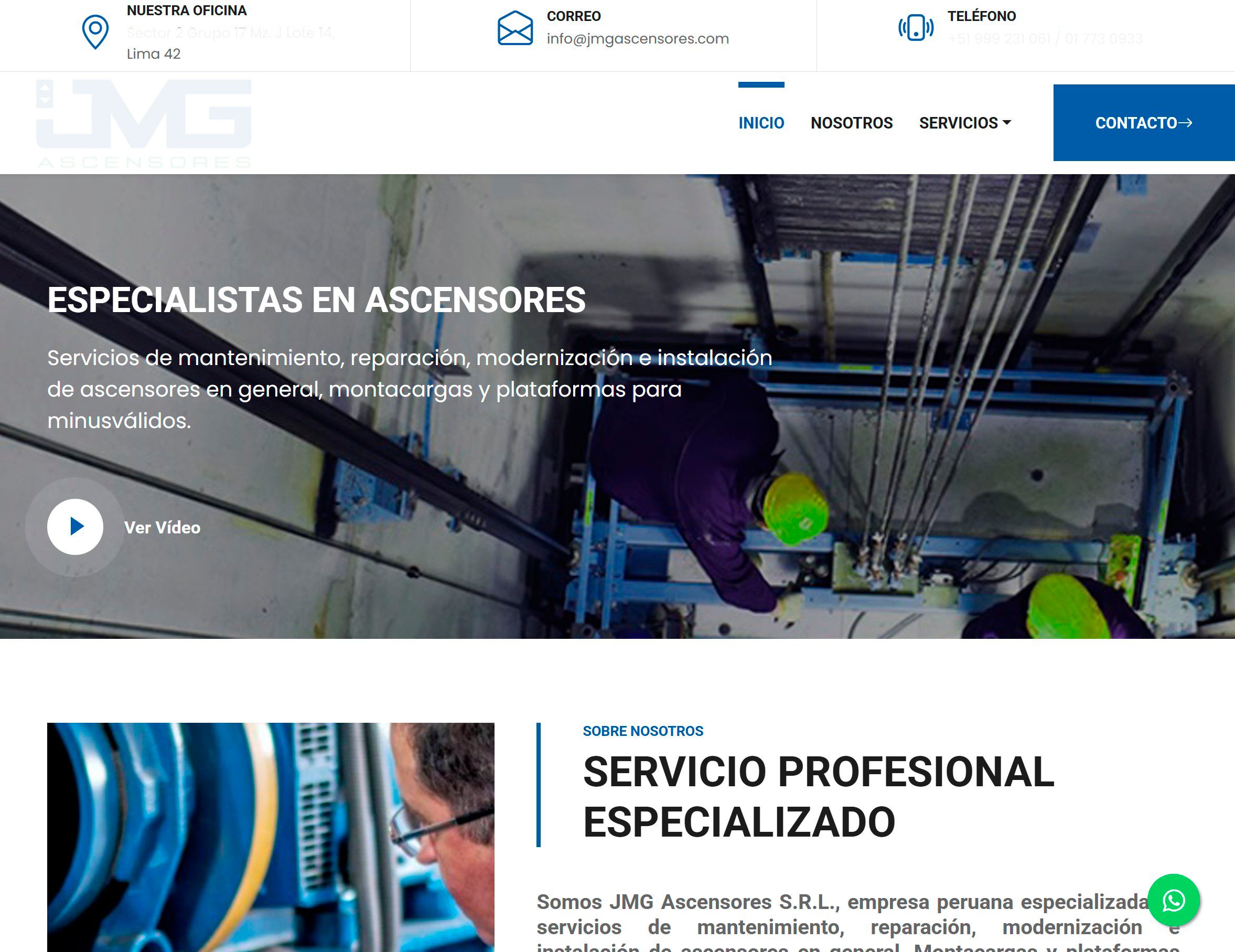Sitio web para empresa que da servicios de instalación, mantenimiento y reparación de ascensores y montacargas